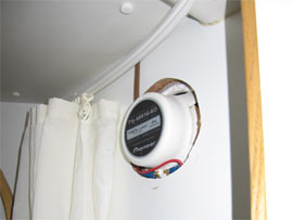 Starboard external speaker, exposed in the aft heads