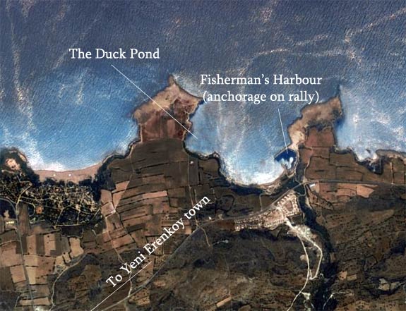 Image shows the original anchorage for the rally in the fishing harbour. When we returned we anchored in the Duck Pond. 